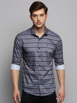 SHOWOFFFF - Mens Spread Collar Striped Grey Classic Shirt