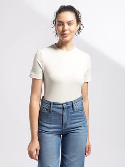 Calvin Klein - Off White Solid Regular Fit Cotton T-Shirt