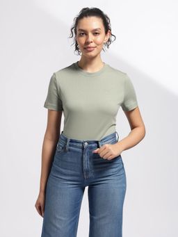 Calvin Klein - Green Solid Slim Fit Cotton T-Shirt
