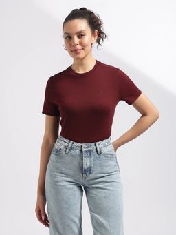 Calvin Klein - Maroon Solid Regular Fit Cotton T-Shirt