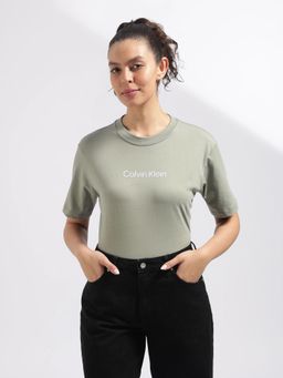 Calvin Klein - Green Embroidered Logo Relaxed Fit Cotton T-Shirt