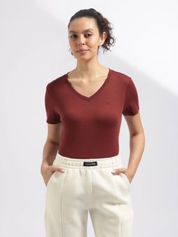 Calvin Klein - Maroon Solid Relaxed Fit Cotton T-Shirt