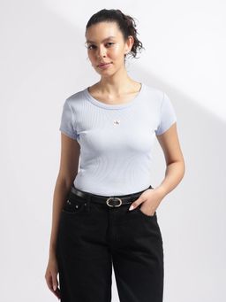 Calvin Klein - Blue Solid Slim Fit Cotton T-Shirt
