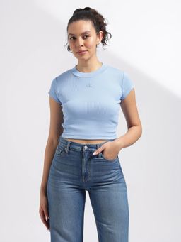 Calvin Klein - Blue Solid Slim Fit Cotton T-Shirt