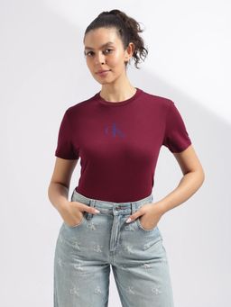 Calvin Klein - Burgundy Logo Regular Fit Cotton T-Shirt
