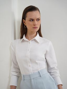 FABLE STREET - White Cotton Slim Fit Full Sleeve Shirt