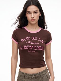 Outzidr - Brown Contrast Tipping Ringer T-Shirt