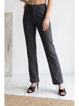 Elleven - Women's Charcoal Solid Straight Fit Trouser