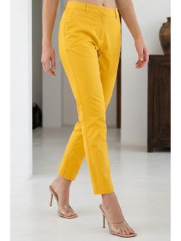 Elleven - Women's Yellow Solid Cotton Spandex Slim Fit Trouser