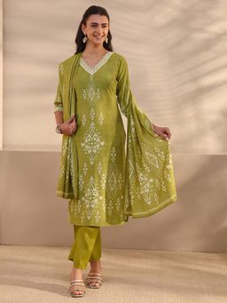 Libas - Green Ethnic Motif Printed Straight Kurta With Pant & Dupatta