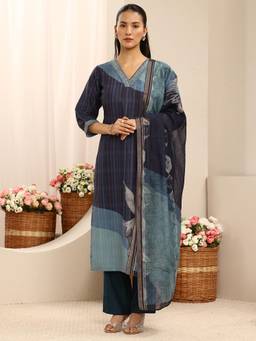 Libas - Blue Printed Straight Kurta With Pant & Dupatta
