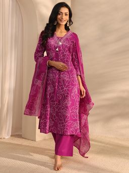 Libas - Pink Bandhani Printed Straight Kurta With Pant & Dupatta
