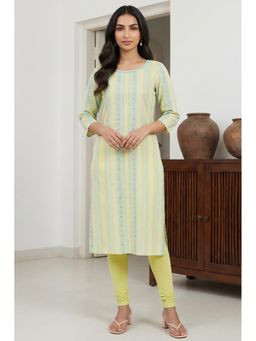 Aurelia - Women's Yellow Yarn Dyed Striped Pure Cotton Straight Kurta