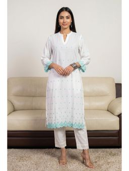 Aurelia - Women's White Embroidered Pure Cotton Straight Kurta