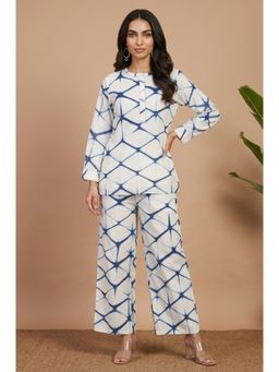 Folksong - Women's Off White Shibori Printed Cotton Silk Co-Ord Set