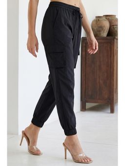 Elleven - Women's Black Solid Pure Cotton Joggers