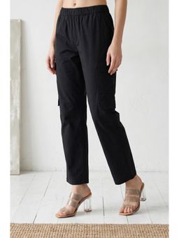 Elleven - Women's Black Solid Pure Cotton Cargo