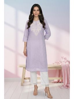 W - Lavender Thread Embroidered Kota Straight Kurta