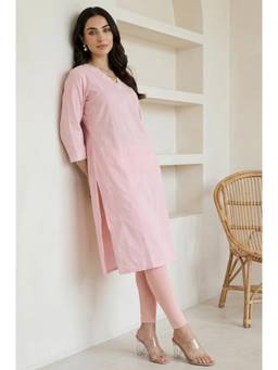 W - Pink Chikankari Embroidered Straight Kurta