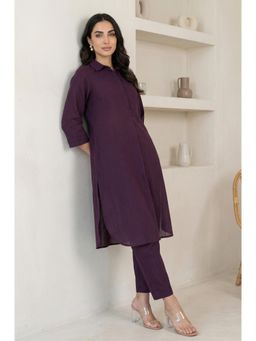 W - Burgundy Solid Pure Cotton Straight Kurta