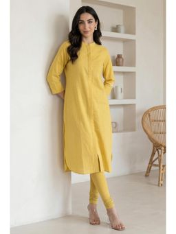 W - Yellow Thread Embroidered Pure Cotton Straight Kurta