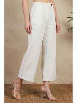 W - Off White Solid Trouser