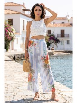 W - Crochet Crop Top With Printed Flared Pant