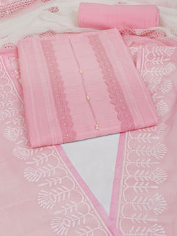 Kami Kubi - Pink Unstitched Intricate Kurta with Bottom & Plain Dupatta (Set of 3)