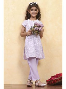Biba - Girls Lavender Cotton Straight Printed Kurta and Pant