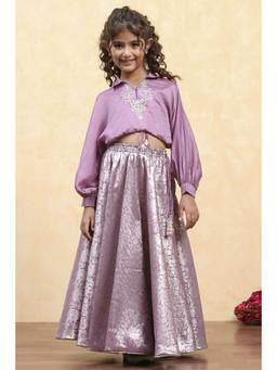 Biba - Girls Purple Polyester Dyed Relaxed Blouse Lehenga