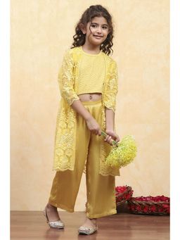 Biba - Girls Yellow Viscose Embroidered Straight Co-Ord Set
