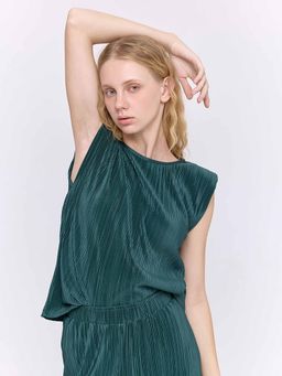 Cover Story - Emerald Dark Green Pleated Jersey Top