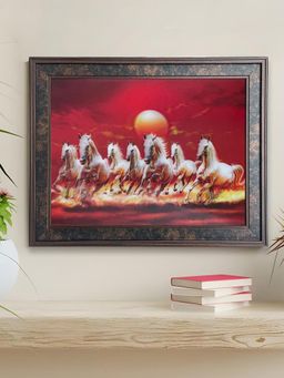 Art Street - Framed 5D Wall Art Print Seven Running White Horse Wall Painting