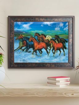 Art Street - Framed 5D Wall Art Print Nine Running Multicolor Horse Painting