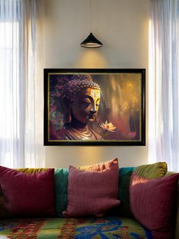 Art Street - Framed Wall Art Print Peaceful Lord Buddha With Flower Artwork Poster