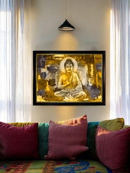 Art Street - framed Wall Art Print Meditating Lord Buddha Golden
