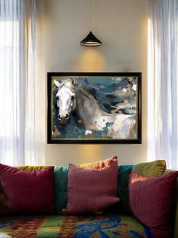 Art Street - framed Wall Art Print Abstract White Horse Poster