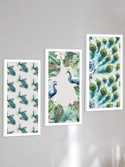 Art Street - Framed Wall Art Print, Beautiful Peacock Poster (Set of 3)