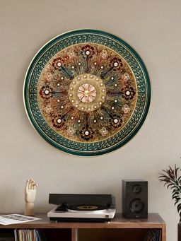 Art Street - Antique Arabic Style Floral Art, Metal Finish Round Pvc Golden Fame, Laminated