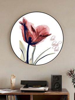 Art Street - Red Tulips Live Laugh Love Abstract Art, Metal Finish Round Pvc Gold, Laminated