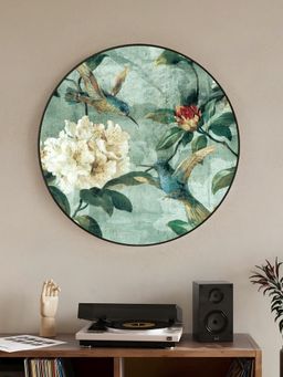 Art Street - Hummingbirds Of A Feather Floral Art, Metal Finish Round Pvc Golden, Laminated