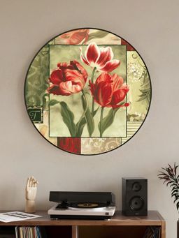 Art Street - Delight Red Pollen Ray Of Sunshine Art, Metal Finish Round Pvc Golden, Laminated