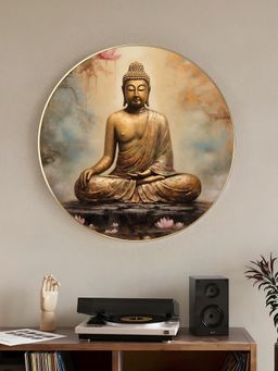 Art Street - Meditating Lord Buddha Religious Wall Art, Metal Finish Round Pvc Golden Frame