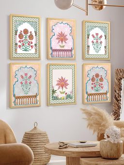 Art Street - Traditional Indian Lotus Floral Motif Entice Painting For Living Room, Wall Art