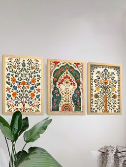 Art Street - Madhubani Indian Floral Pattern Wall Art Print For Home (Set of 3)
