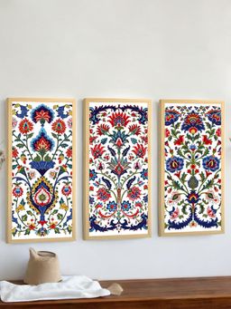 Art Street - Patchwork Tile Flower Ceramic Wall Art Print For Home (Set of 3)