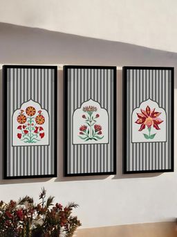 Art Street - Traditional Indian Lotus Motif Wall Art Print For Home (Set of 3)