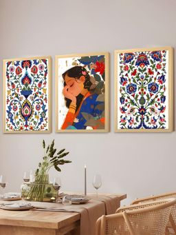 Art Street - Madhubani Indian Floral Mughal Wall Art Print For Home (Set of 3)