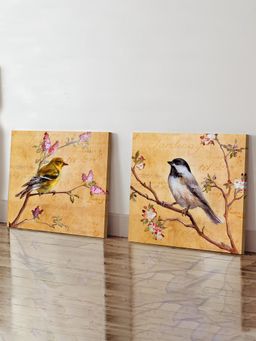 Art Street - Stretched Canvas Painting Floral Bird Peach Color (Set of 2)