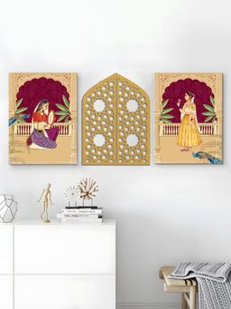 Art Street - Canvas Wall Art Painting, Mughal Emperor Shahjahan With Queen (Set of 3)